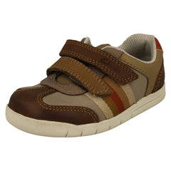 Boys Clarks Stripe Detailed Hook and Loop Fastening Shoes Den Stripe