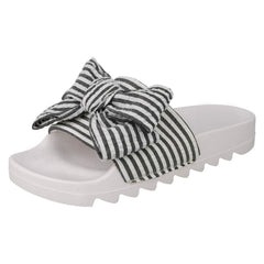 Ladies Spot On Striped Bow Vamp Sliders