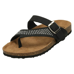 Ladies Down To Earth Diamante Toe Loop Sandals