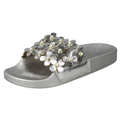 Ladies Spot On Flower Trim Sliders F00089
