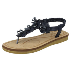 Ladies Savannah Beaded Flower Trim Sandals