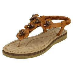 Ladies Savannah Beaded Flower Trim Sandals