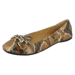 Ladies Spot On Flat Snake Print Ballerina