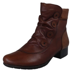 Ladies Rieker Zip Up Block Heel Ankle Boots 78659