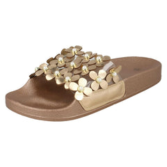 Ladies Spot On Flower Trim Sliders F00089