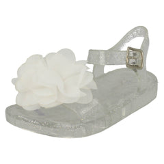 Girls Spot On Flat Jelly Flower Trim Mule