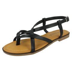 Ladies Savannah Flat Strappy Toepost Sandal with Buckle Strap F00444