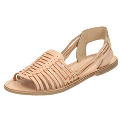 Ladies Leather Collection Flat Weaved Slingback Sandal