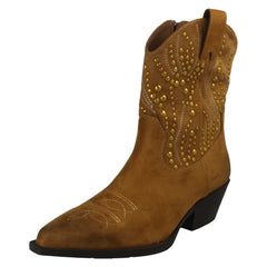 Ladies Spot On Stud Detailed Small Heel Zip Ankle Cowboy Boots F51257