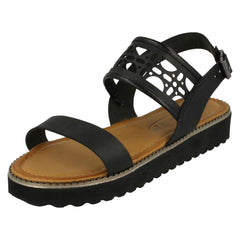 Girls Spot On Cut Out Ankle Strap Low Mules