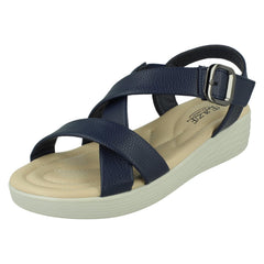 Ladies Eaze Low Wedge Cross Strap Sandal with Buckle F12078
