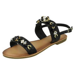 Ladies Spot On Jewelled Pearl Slingback Sandals F00116