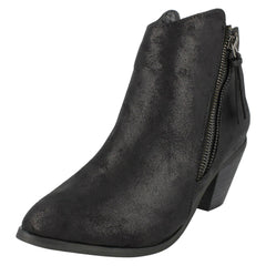 Ladies Spot On Cowboy Style Ankle Boots with Zip Detail