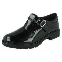 Girls Clarks Faux Buckle T-Bar School Shoes Loxham Bar Y