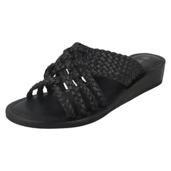 Ladies Leather Collection Low Wedge Braided X Stap Mules