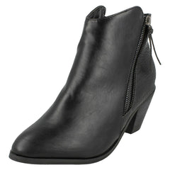 Ladies Spot On Cowboy Style Ankle Boots with Zip Detail