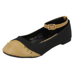 Girls Cutie Flat Ankle Strap Studded Edge Toecap Ballerina