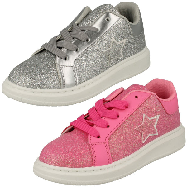 Girls Spot On Star Detailed Glitter Trainers H2642