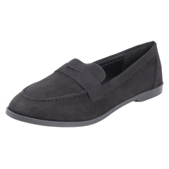 Ladies Spot On Flat Loafer Saddle Trim Wide Fit Shoes F80561