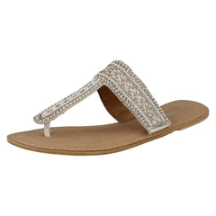 Ladies Spot On Leather Collection Beaded Toe Post Sandals