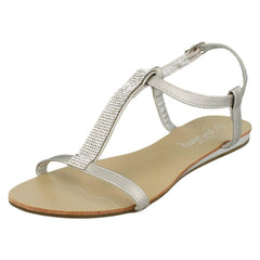 Ladies Savannah Flat T Bar Diamante Trim Casual Sandal