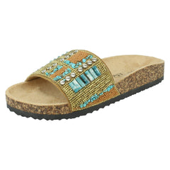 Ladies Spot On Beaded Mules F00348