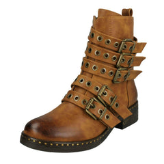 Ladies Spot On Biker Boots With Buckle Detail F4410