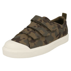 Childrens Boys Girls Clarks Hook And Loop Canvas Shoes - City Flare Lo K