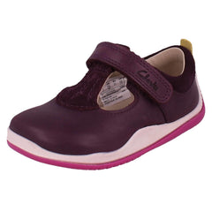 Girls Clarks Casual T-Bar Shoes Noodle Bright T