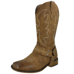 Ladies Spot On Low Heel Cowboy Boots with Ring Trim Strap F51234