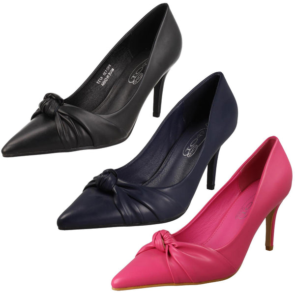 Ladies Spot On High Heel Twist Knot Vamp Pointed Toe Court Shoe F90130