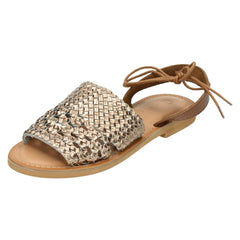 Ladies Leather Collection Flat Weaved Mule Sandals