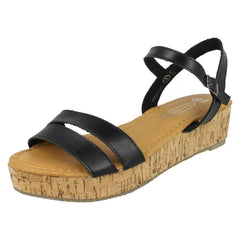 Ladies Spot On Cork Flatform Sandal