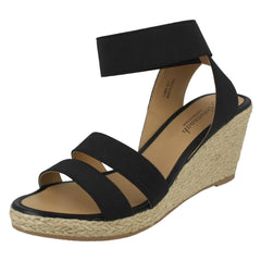 Ladies Savannah Elastic Ankle Strap Wedges