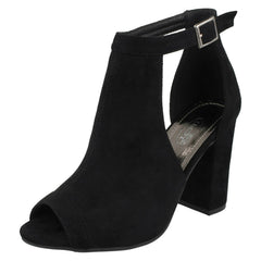 Ladies Spot On Mid Chunky Heel Covered Vamp Sandals