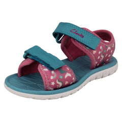 Kids Clarks Pattern Detailed Adjustable Sandals Surfing Tide K