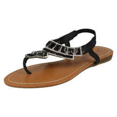 Ladies Savannah Flat Diamante Jewel Trim Toe Post Sandal