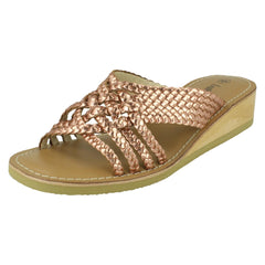 Ladies Leather Collection Low Wedge Platform Sandals F00423