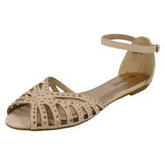 Ladies Anne Michelle Flat Diamante Trim Sandals