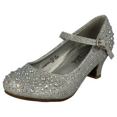 Girls Junior Spot On Sparkly Kitten Heel Party Shoes