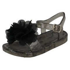Girls Spot On Flat Jelly Flower Trim Mule