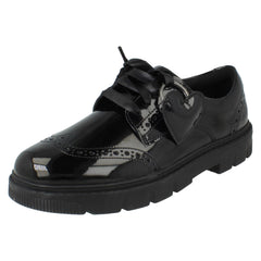 Girls Clarks Leather Removable Heart Charm Brogue Lace Up School Shoes Lorcam Lace