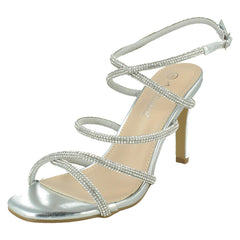 Ladies Anne Michelle Diamante Ankle Straps High Heel Sandals F12117