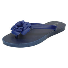 Ladies Spot On Flat Toepost Flower Trim Sandal
