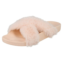 Ladies Spot On X Strap Fur Mules