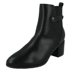 Ladies Spot On Mid Block Heel Ankle Boots with Back Strap F51239