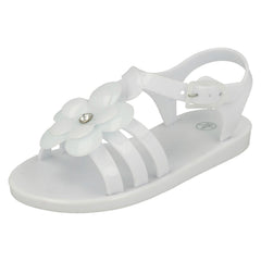 Girls Spot On Flat Strappy T Bar Flower Trim Sandal