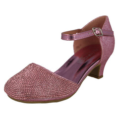 Girls Spot On Mid Heel Glittery Shoes H3082