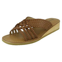 Ladies Leather Collection Low Wedge Platform Sandals F00422