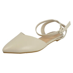 Ladies Spot On Flat Pointed Toe Ankle Strap Shoes F80538